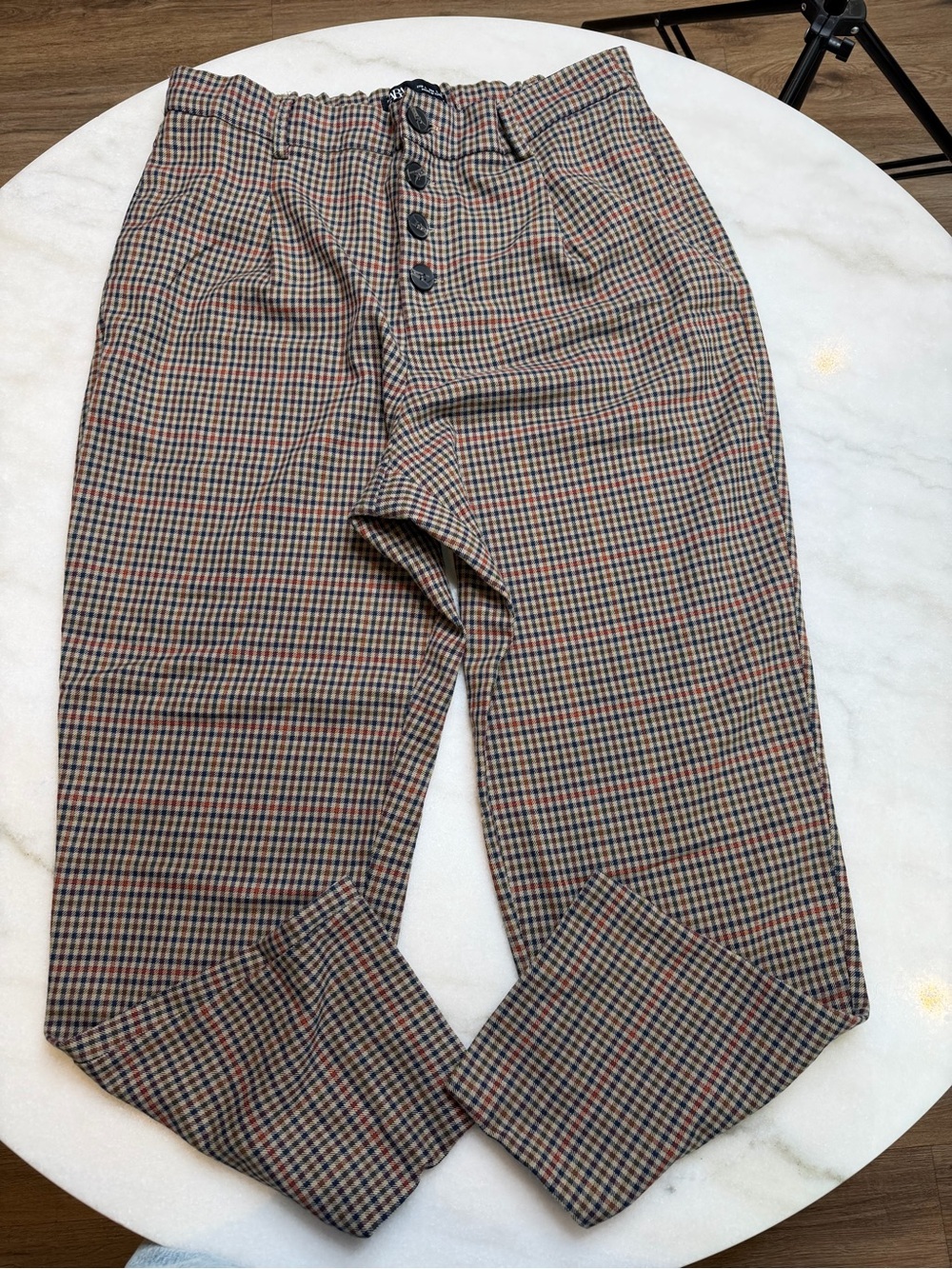 Zara High-Rise Ankle Pants in Brown Glen Check